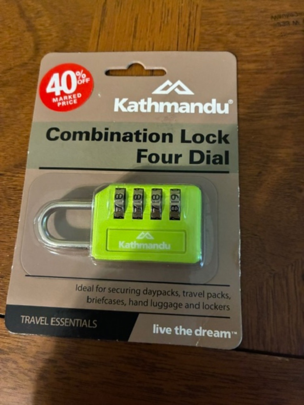 Kathmandu Combination Lock, Four Dial for securing daypacks, not TSA